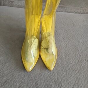 Fashion Nova Yellow Transparent Pointed Toe Heeled Boots